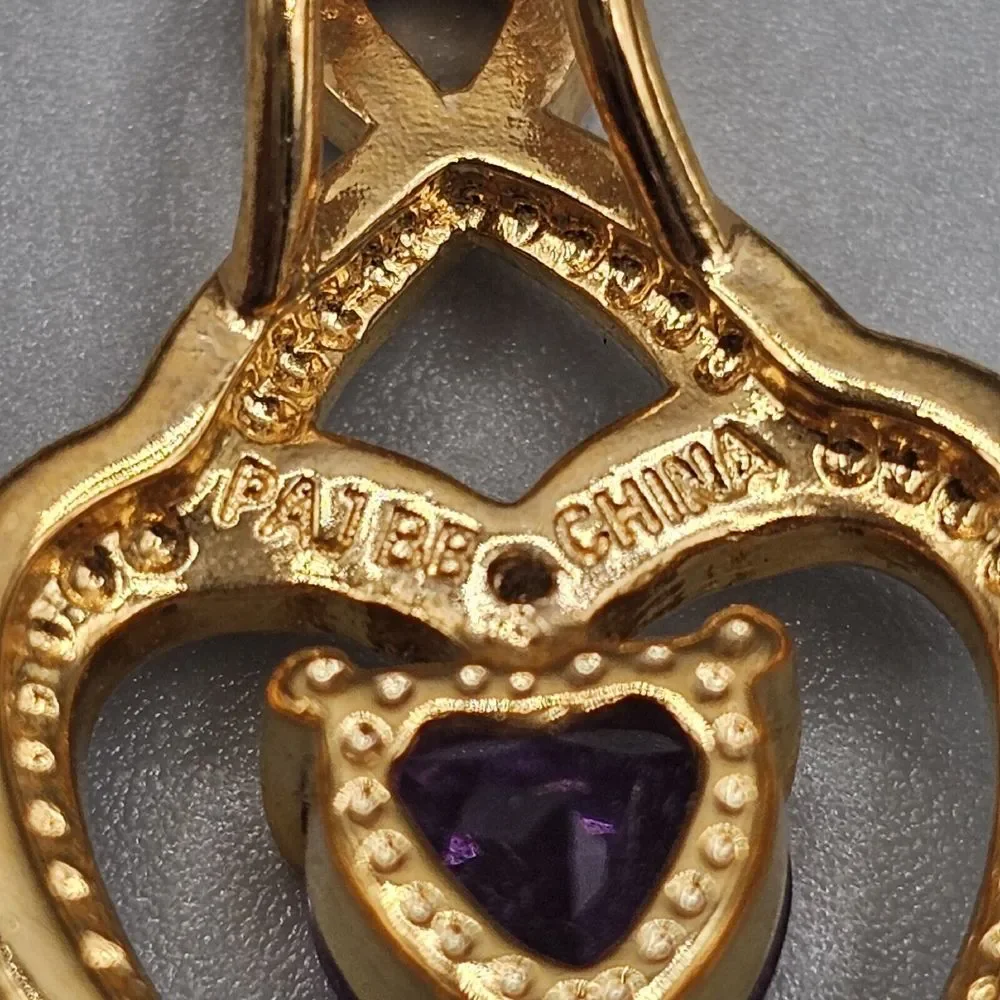 Purple Crystal Open Heart Ring Gold Tone Romantic PAJ Prime Art & Jewel 18